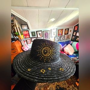Sun, Moon and Stars embroidered straw cowboy hat